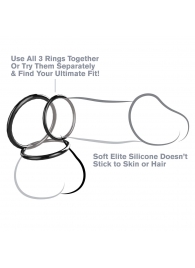 Набор из трех черных эрекционных колец Silicone 3-Ring Stamina Set - Pipedream - в Воронеже купить с доставкой