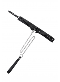 Черный кожаный ошейник-воротник с поводком - Pecado - купить с доставкой в Воронеже