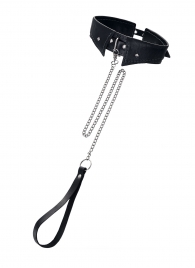 Черный кожаный ошейник-воротник с поводком - Pecado - купить с доставкой в Воронеже