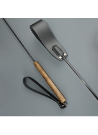 Черный кожаный стек с деревянной рукоятью - 69 см. - Sitabella - купить с доставкой в Воронеже