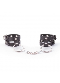 Черные однослойные наручники из натуральной кожи - Crazy Handmade - купить с доставкой в Воронеже