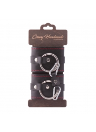 Черные однослойные кожаные наручники с контрастной строчкой - Crazy Handmade - купить с доставкой в Воронеже