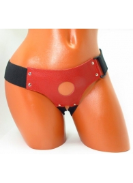 Красные кожаные трусики для страпона - БДСМ Арсенал - купить с доставкой в Воронеже