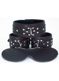 Набор БДСМ-аксессуаров из мягкой кожи черного цвета - БДСМ Арсенал - купить с доставкой в Воронеже