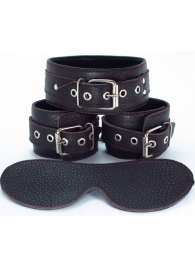 Набор БДСМ-аксессуаров из мягкой кожи черного цвета - БДСМ Арсенал - купить с доставкой в Воронеже