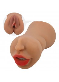 Темно-бежевый двусторонний мастурбатор Zoey - ротик и вагина - Baile - в Воронеже купить с доставкой