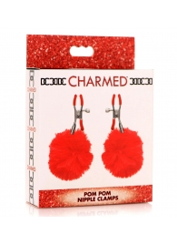 Красные зажимы на соски с помпонами Pom Pom - XR Brands - купить с доставкой в Воронеже