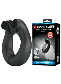 Черное эрекционное кольцо Dahlia с 2 стимулирующими щеточками - Baile - в Воронеже купить с доставкой