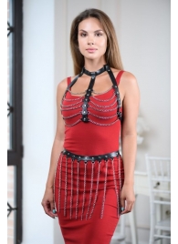 Черно-серебристая портупея-юбка plus size с цепочками - БДСМ Арсенал - купить с доставкой в Воронеже