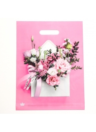 Розовый пакет с цветочным принтом и вырубной ручкой (40х31 см) - Сима-Ленд - купить с доставкой в Воронеже