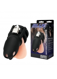 Черная клетка для пениса Silicone Small 2 in Cock Cage With Ball Divider - BlueLine - купить с доставкой в Воронеже
