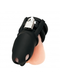 Черная клетка для пениса Silicone Small 2 in Cock Cage With Ball Divider - BlueLine - купить с доставкой в Воронеже