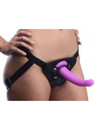 Лиловый поясной страпон Navigator Silicone G-Spot Dildo with Harness - 17,8 см. - XR Brands - купить с доставкой в Воронеже