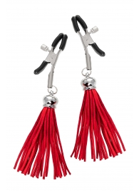 Зажимы на соски «Прищепки» с красными кисточками из замши - Pecado - купить с доставкой в Воронеже