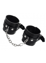 Черные однослойные наручники из натуральной кожи с цепочкой - Pecado - купить с доставкой в Воронеже