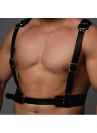 Черная кожаная мужская портупея с регулируемыми ремешками - Crazy Handmade - купить с доставкой в Воронеже