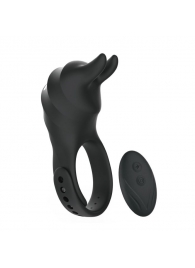 Черное эрекционное кольцо Usagi с ушками и пультом ДУ - BeYourLover - в Воронеже купить с доставкой