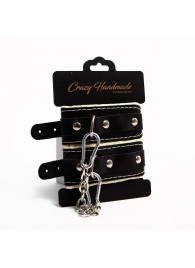 Черные скругленные наручники с мягкой бежевой подкладкой - Crazy Handmade - купить с доставкой в Воронеже