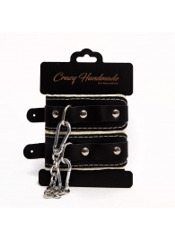 Черные скругленные наручники с мягкой бежевой подкладкой - Crazy Handmade - купить с доставкой в Воронеже