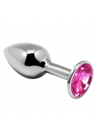 Серебристая анальная втулка с розовым кристаллом Mini Metal Butt L - 9 см. - Adrien Lastic