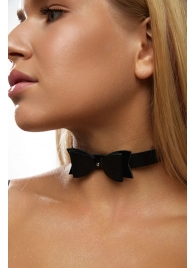 Черный кожаный однослойный чокер с бабочкой - Crazy Handmade - купить с доставкой в Воронеже