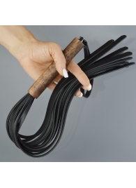 Черная кожаная плеть с деревянной рукоятью - 58 см. - Sitabella - купить с доставкой в Воронеже