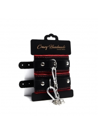 Черные наручники с красной подкладкой, строчками и скругленными ремешками - Crazy Handmade - купить с доставкой в Воронеже
