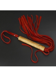 Красная велюровая плеть с деревянной рукоятью - 44 см. - Sitabella - купить с доставкой в Воронеже