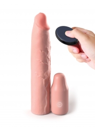 Телесная вибронасадка на член 3  Vibrating Mega X-tension with Remote - 22,9 см. - Pipedream - в Воронеже купить с доставкой