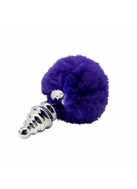 Анальная пробка Metal Anal Fluffly Twist Plug S с фиолетовым хвостиком - Adrien Lastic