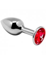 Серебристая анальная втулка с красным кристаллом Mini Metal Butt Plug Size S - 7 см. - Adrien Lastic
