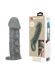 Серая насадка Jaylen с подхватом мошонки и наростами - 14 см. - Baile - в Воронеже купить с доставкой