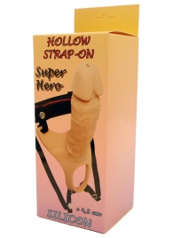 Телесный полый страпон на ремешках - 16,5 см. - Boys of Toys - купить с доставкой в Воронеже