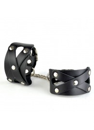 Черные кожаные наручники  Цезарь  с цепочкой на карабинах - Sitabella - купить с доставкой в Воронеже