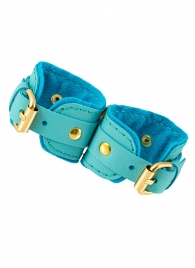 Голубые двуслойные кожаные наручники-браслеты - Pecado - купить с доставкой в Воронеже