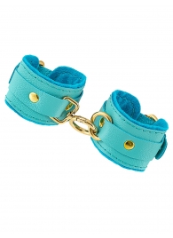 Голубые двуслойные кожаные наручники-браслеты - Pecado - купить с доставкой в Воронеже