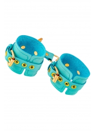 Голубые однослойные кожаные наручники - Pecado - купить с доставкой в Воронеже