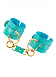 Голубые однослойные кожаные наручники - Pecado - купить с доставкой в Воронеже