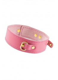 Розовый кожаный однослойный ошейник с прошивкой - Pecado - купить с доставкой в Воронеже