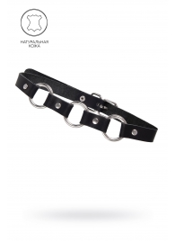 Черный кожаный чокер-ошейник с тремя кольцами - Pecado - купить с доставкой в Воронеже