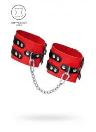 Красно-черные мягкие оковы с двумя ремешками с люверсами - Pecado - купить с доставкой в Воронеже