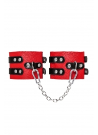 Красно-черные мягкие оковы с двумя ремешками с люверсами - Pecado - купить с доставкой в Воронеже