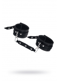 Черные двухслойные кожаные оковы с белой строчкой - Pecado - купить с доставкой в Воронеже
