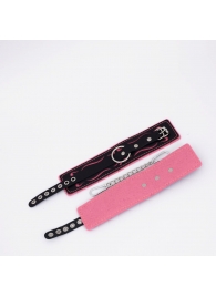 Черно-розовые кожаные оковы с розовой строчкой - Crazy Handmade - купить с доставкой в Воронеже