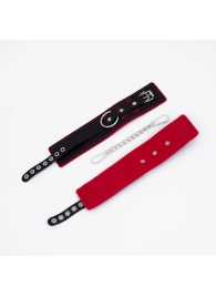 Черно-красные оковы с красной строчкой Sex - Crazy Handmade - купить с доставкой в Воронеже