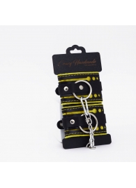 Черно-желтые кожаные наручники с жёлтой строчкой - Crazy Handmade - купить с доставкой в Воронеже