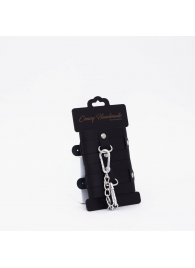 Черные кожаные наручники с хромированной фурнитурой - Crazy Handmade - купить с доставкой в Воронеже