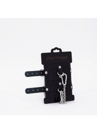 Черные кожаные оковы с хромированной фурнитурой - Crazy Handmade - купить с доставкой в Воронеже