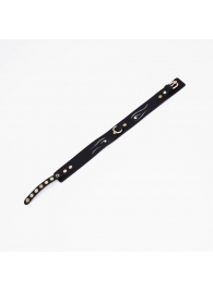 Черный кожаный ошейник с золотистой фурнитурой - Crazy Handmade - купить с доставкой в Воронеже