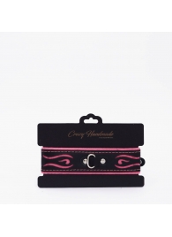 Черно-розовый кожаный ошейник с розовой строчкой - Crazy Handmade - купить с доставкой в Воронеже